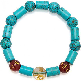Gembank Vòng Tay Đá Turquoise Mix Đá Mã Não Đỏ Khắc Chữ Phạn Tự Nhiên 10MM