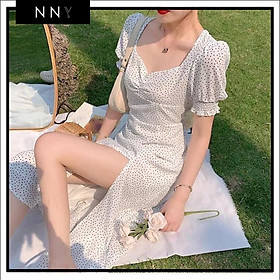 Đầm bi nhí trắng xẻ tà CHIKO DRESS - V037