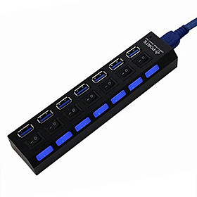 Hub USB3.0 7 cổng  có công tắc Cho ra 7 cổng USB chuẩn 3.0, cho phép chuyển dữ liệu tốc độ cao lên tới 4.8Gbps. Cho phép hoạt động đồng thời lên đến 7 thiết bị riêng biệt tất cả gắn vào một cổng USB duy nhất.