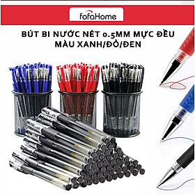 Sét 20 Bút Bi Nước Văn Phòng 0,5mm Mực Đều Nét Chữ Đẹp Đủ Màu Đỏ, Đen, Xanh - Mực xanh dương