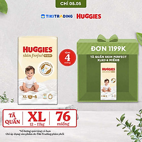 Tã quần Huggies Skin Perfect Mega Jumbo XL72+4 miếng với 2 vùng thấm giảm kích ứng da