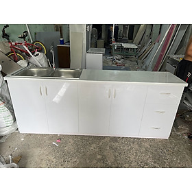 Mua Tủ Bếp Nhựa Đài Loan Cao 81cm Ngang 2m05 Bồn Đôi Màu Trắng TB025