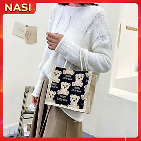 Túi xách nữ dễ thương NASI T1025 túi cói hình gấu cầm tay đẹp có dây kéo hoặc gài nút thời trang cho nữ công sở, học sinh