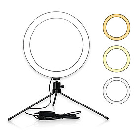 6inch Table LED Ring Light 3200-5600K 3 Colors 10 Levels Brightness Adjustable with Tripod Stand for Live Stream Makeup