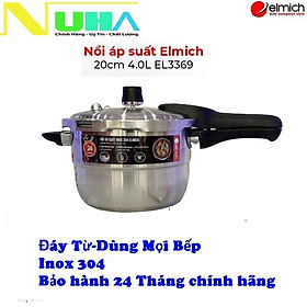 Mua Nồi áp suất đun ga đáy từ cao cấp Elmich thương hiệu châu âu dung tích 4L  size 20cm  Inox 304 an toàn-Hàng chính hãng