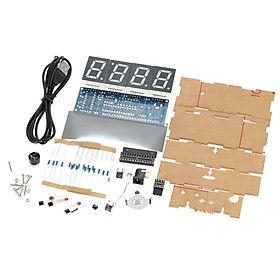 Bộ Lắp Ráp DIY Đồng Hồ Điện Tử 4 Số Hiển Thị Ngày Giờ Nhiệt Độ Vỏ Trong - Xanh
