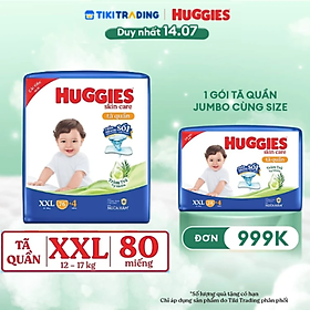 Tã/bỉm quần Huggies Skin Care Mega Jumbo XXL76+4 miếng với tràm trà dịu da