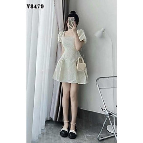 Váy đầm nữ dáng xòe dự tiệc cổ vuông đính cườm cực sang chảnh