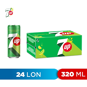 Thùng 24 Lon Nước Ngọt Có Gaz 7Up lon xanh (320ml/lon)