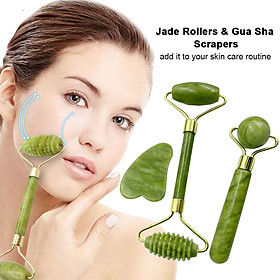 Jade Rollers & Gua Sha Scrapers Jade Stone Set for Facial Skin Care Anti-aging Face Eye Neck Beauty Roller Facial