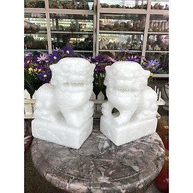 Mua Cặp Kỳ Lân quay đầu phong thủy đá cẩm thạch trắng - Cao 20 cm