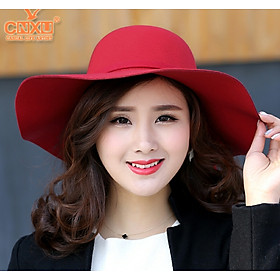 Nón rộng vành nữ đẹp mũ đi biển chống nắng fedora màu đỏ nỉ thời trang Hàn Quốc dona22030806