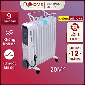 Máy sưởi dầu Nhật Bản Nhập Khẩu không khô da Fujihome 9 thanh, lò máy sưởi ấm điện phòng tự ngắt không đốt oxy không gốm mini heaters - Hàng Chính Hãng