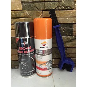 Combo 3 sản phẩm bảo dưỡng sên Repsol Chain Lube 400ml, Thunder rửa sên MC-40 400ml và bàn chải vệ sinh sên