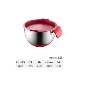 Thau inox 304 đế silicon kèm nắp silicon đỏ có tay cầm nhào bột đánh trứng an toàn vệ sinh size 20 24 28cm