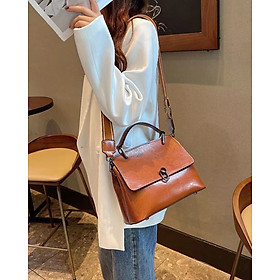 Túi Xách Nữ Da Thật, Túi Công Sở Cầm Tay Sang Trọng, Cao Cấp HADATI - Màu Xanh Dương, Size 25cm  -Túi xách nữ đeo chéo, túi xách da, khí chất thời trang mới, túi xách nữ, túi đeo vai nữ da phối màu hợp thời trang