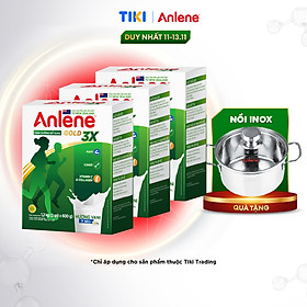 Combo 03 Sữa Bột Anlene Gold 3X Hương Vanilla (Hộp giấy 1200g) - Tặng nồi inox