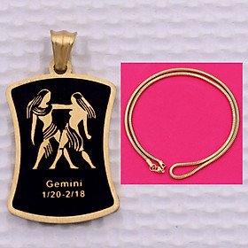 Mặt dây chuyền cung Song Tử - Gemini inox vàng kèm vòng cổ dây chuyền inox rắn vàng + móc inox vàng, Cung hoàng đạo
