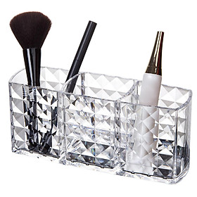 Clear Acrylic Makeup Brush Organizer Storage Case Pen/Pencil Holder 3 Grids