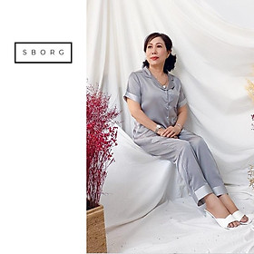 Đồ bộ mặc nhà SBORG bộ ngủ pijama lụa satin cao cấp mềm mịn mát quần áo phối nẹp đơn giản sang trọng có túi sâu bigsize 45-85kg quà tặng Mẹ trung niên và vợ đồ đôi mẹ và con gái thuận tiện mặc nhà ngủ và ra ngoài