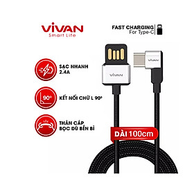 Dây cáp sạc truyền dữ liệu Vivan USB Type C | Cáp chữ L gập 90 độ màu Trắng/Đen 5V - 3A Gọn Tay | Cho thiết bị di động/điện thoại Android (Samsung, Xiaomi, LG, vv) - Hàng Chính Hãng