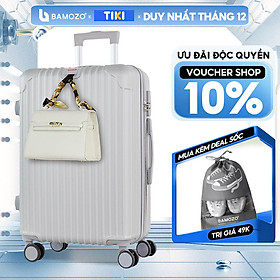 Vali du lịch BAMOZO 8801 MÀU BẠC size 20/24, vali kéo nhựa được bảo hành 5 năm