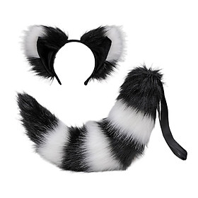 Cats Ears Hair Hoop Large Tail Cosplay Headband Props Fancy Dress Costume Furry Decor Headwear for Carnival, Performance, Halloween, Party
