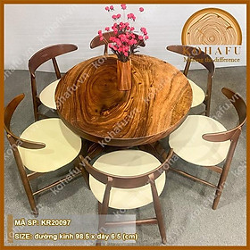 Mặt bàn tròn gỗ me tây nguyên tấm, mặt bàn ăn ngồi được 6 ghế đường kính 98.5 x dày 6.5 (cm) - KR20097