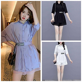 SET SHORT SƠ MI PHỐI CHỮ NEL CHIẾT EO XINH XẮN