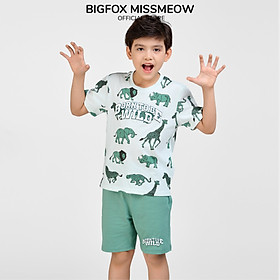 Bộ cho bé trai Bigfox Miss Meow cộc tay mùa hè, chất cotton size đại 3,7,9,11 tuổi 30kg 40kg