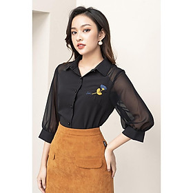 Áo sơ mi nữ công sở luperi lfsm1185 thiết kế cổ bẻ, tay bổng bo gấu, tông màu trơn