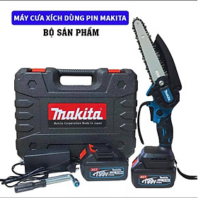 Máy cưa xích cầm tay, máy cưa gỗ mini dùng pin MKT 199V pin 10cell cắt gỗ tỉa cành 