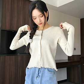 Áo Cardigan Dệt Kim Tay Dài Cổ Tròn Phối Nút Xinh Xắn Cho Nữ