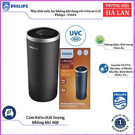 Máy khử mùi, lọc không khí dạng cốc trên xe ô tô Philips GP3601, trang bị bộ lọc SaniFiler Plus mới nhất, công nghệ UVC loại bỏ 99,9% vi khuẩn, sử dụng nguồn USB- Hàng chính hãng