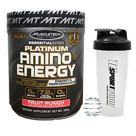 Combo BCAA Platinum Amino Plus Energy của Muscle Tech hương FRUIT PUNCH (Trái cây tổng hợp) hộp 30 lần dùng hỗ trợ tăng sức bền, sức mạnh, đốt mỡ giảm cân mạnh mẽ, phục hồi cơ nhanh chóng cho người tập GYM và chơi thể thao thao & Bình lắc 600ml (Mầu ngẫu nhiên)