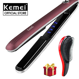 Máy duỗi tóc cao cấp Kemei KM-2203 điều chỉnh 4 mức nhiệt độ có màn hình LCD hiển thị TẶNG kèm lược chải tóc rối tiện lợi ( Màu ngẫu nhiên )