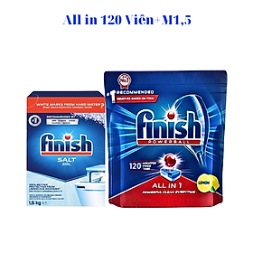Viên rửa bát finish 120 viên + muối finish 1.5kg dùng cho máy rửa bát chén