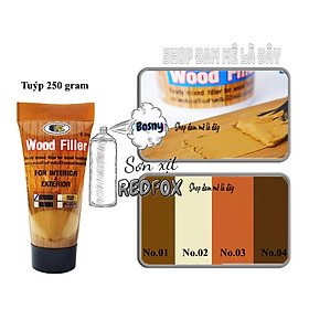 Keo trám gỗ, keo vá nứt gỗ Wood Filler No.B218 Bosny tuýp 250 gram - Thái Lan, Bột trét gỗ, bột vá gỗ, khuyết điểm đồ gỗ nội thất, bàn ghế, tủ gỗ