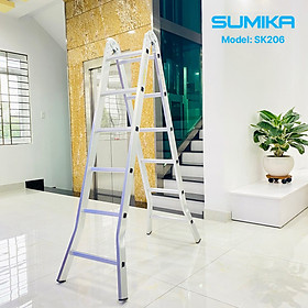 Thang nhôm xếp chữ A SUMIKA SK206, chữ A cao 1.7m, chữ I cao 3.4m, tải trọng 150kg