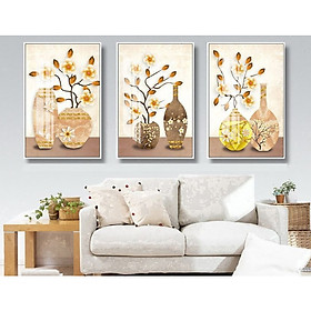 Mua Bộ tranh 3 Bức - Tranh treo tường  phòng khách- tranh Bình Hoa A169/Gỗ MDF cao cấp phủ kim sa/ Chống ẩm mốc  mối mọt/Bo viền góc tròn