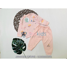 Bộ quần áo dài tay thu đông cao cấp HNKids chất nỉ, có cúc vai cho bé từ sơ sinh đến 18 tháng tuổi