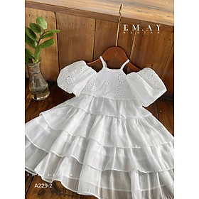Đầm babydoll tầng cho bé gái trễ vai màu trắng xinh xắn từ 12-35kg hàng thiết kế
