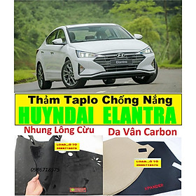 Thảm Taplo Chống Nắng Xe Huyndai Elantra 2023-2018 Mẫu Da Vân Carbon, Nhung Lông Cừu Có Lớp Chống Trượt