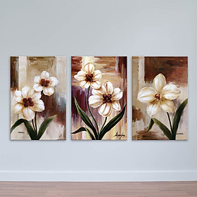 Bộ 3 tranh hoa lá in sơn dầu canvas – MDF W1783