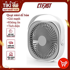 Quạt mini để bàn, quạt tích điện usb CTFAST M102 - Quạt cầm tay 3 tốc độ, điều chỉnh hướng gió 360 độ, không gây ồn, pin sạc dung lượng cao - hàng chính hãng