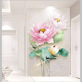 Mua Tranh dán tường 3D hoa sen hồng TDT01