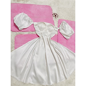 [[Có sẵn ] Đầm/Váy cúp ngực lụa trắng , Váy tơ Lily Luta xoè tầng tiểu thư/Đầm