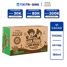 Thùng 48 hộp Sữa Tươi Lúa Mạch Nuvi Vị Ca Cao 180ml - Phát Triển Chiều Cao, Tăng Cường Trí Nhớ