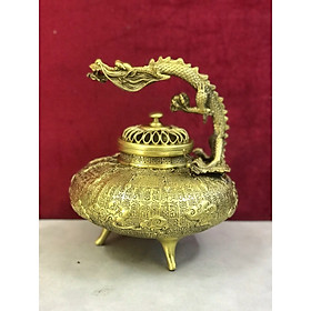 Mua Xông Trầm quai rồng vàng bằng đồng cao 22cm