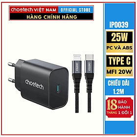 Mua Combo Củ Sạc Nhanh 25W CHOETECH PD6003 Và Cáp Type C to IP chuẩn MFI 20W 1.2m CHOETECH IP0039- HÀNG CHÍNH HÃNG